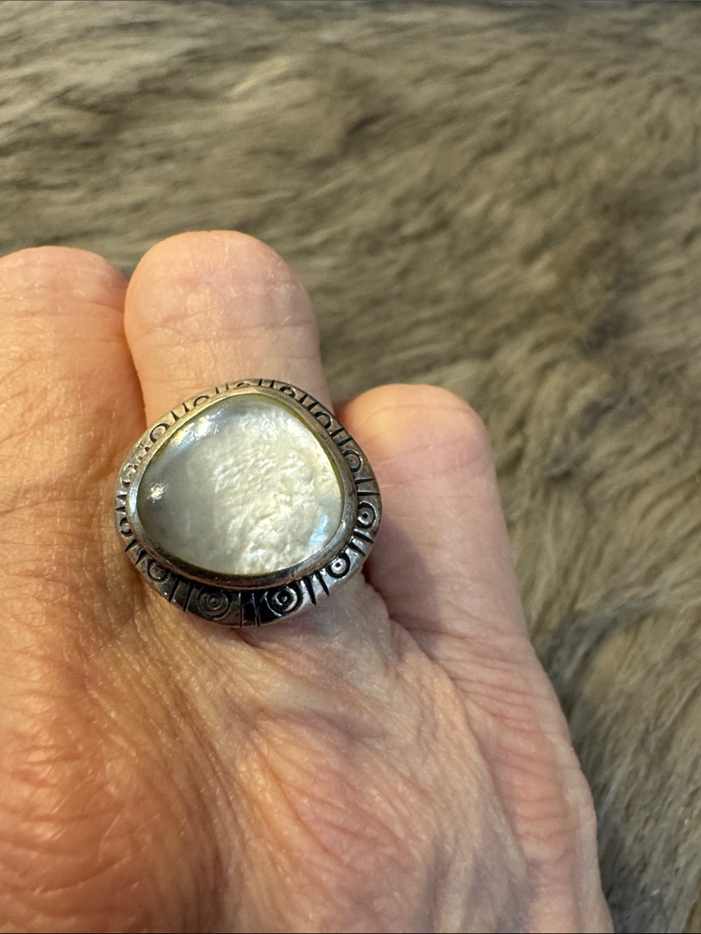 Silver Ring with Mother of Pearl Cabochon